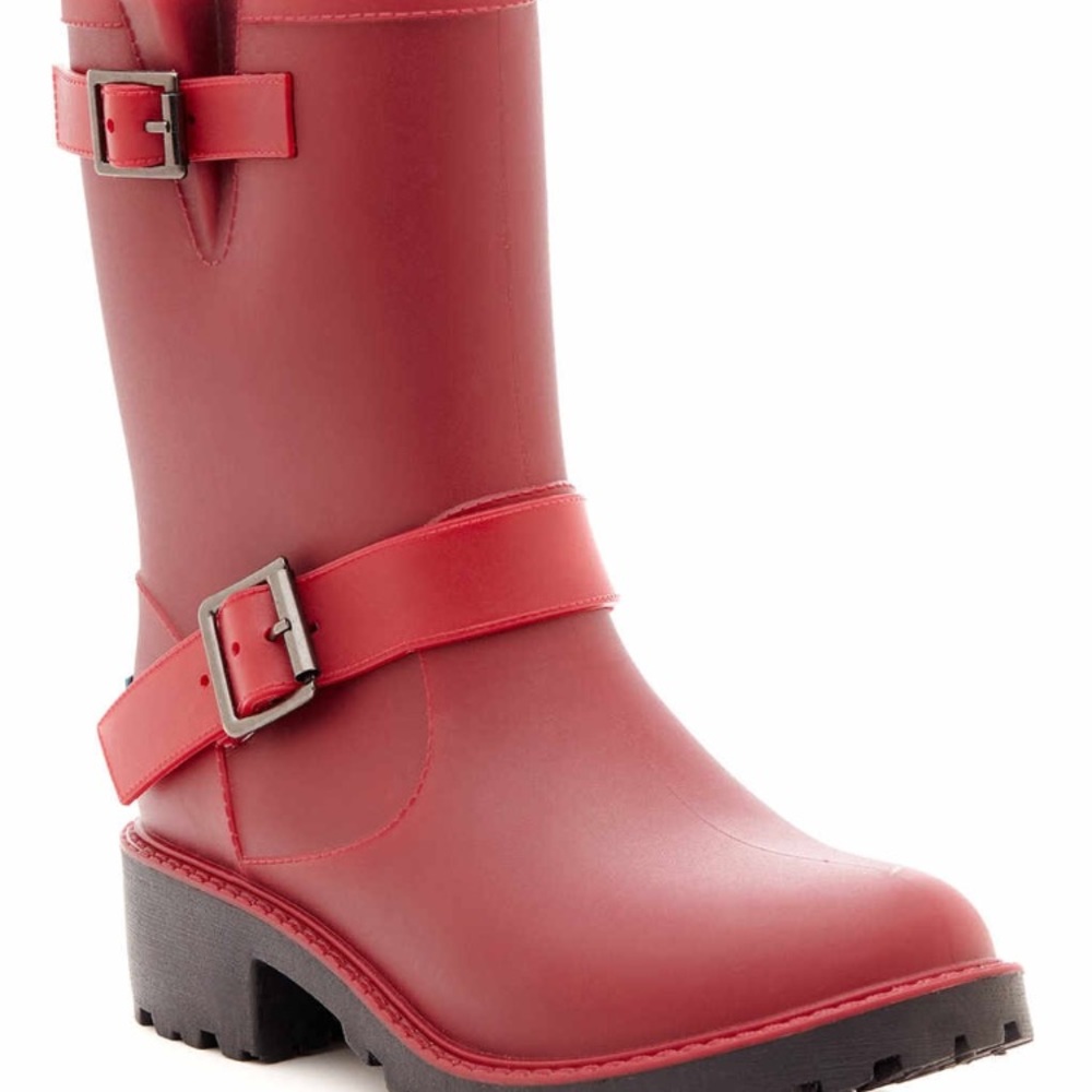 Red. Cropped. Moto. Rain. Boot!